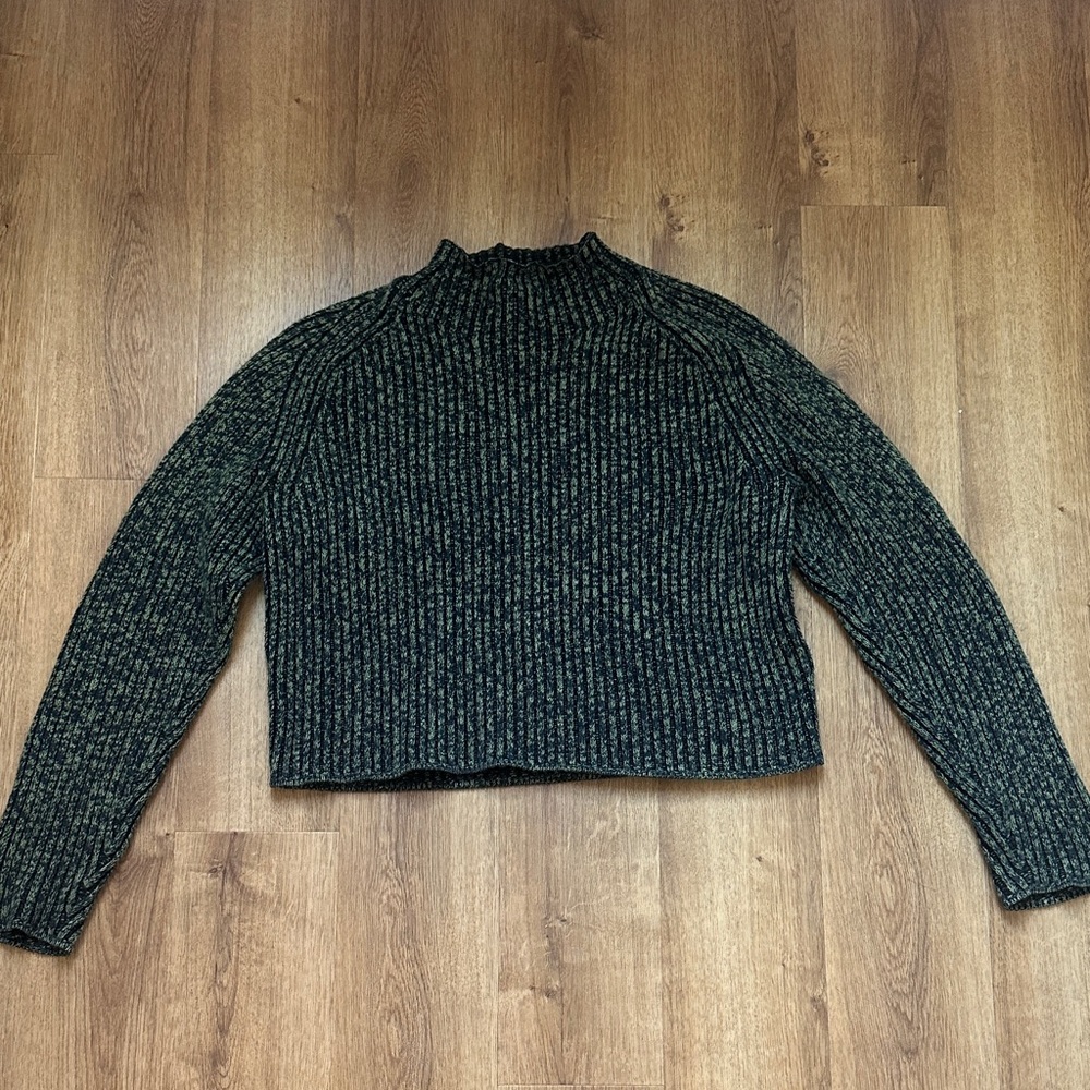 Lululemon Green And Navy Heathered Mock Neck‎ Cotton Wool Blend Sweater Size 6